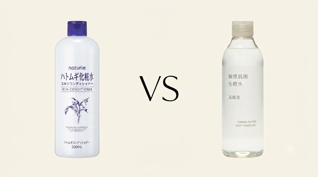 ナチュリエ ハトムギ化粧水と無印良品 敏感肌用化粧水の比較イメージ