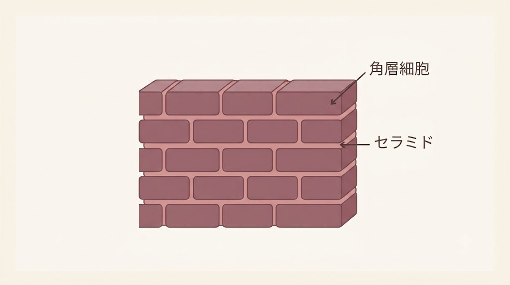 角層をレンガ壁にたとえたセラミドの図解