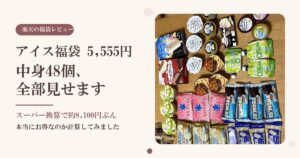 楽天で買ったアイスクリーム福袋5,555円の中身48個をテーブルに並べたところ
