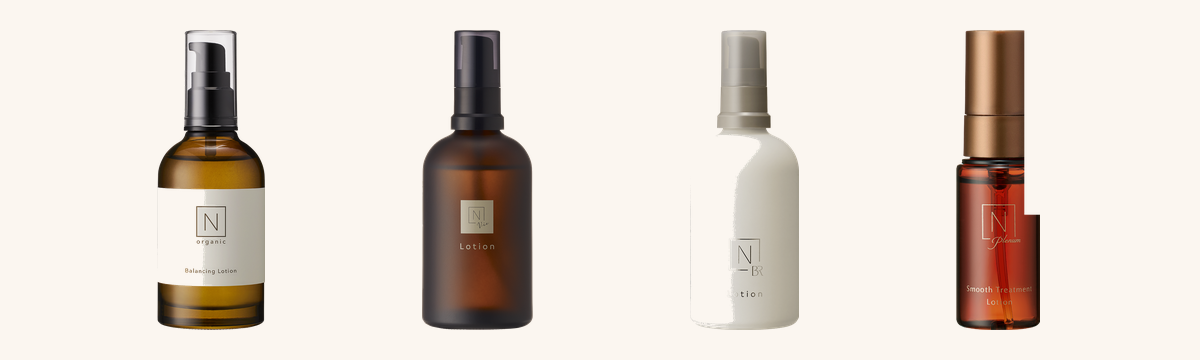 N organic Basic・Vie・Bright・Plenum 4シリーズの代表アイテムを並べたラインナップ