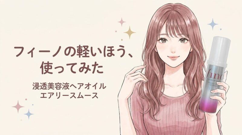 フィーノ プレミアムタッチ 浸透美容液ヘアオイル（エアリースムース）を手に持つありすのイラスト