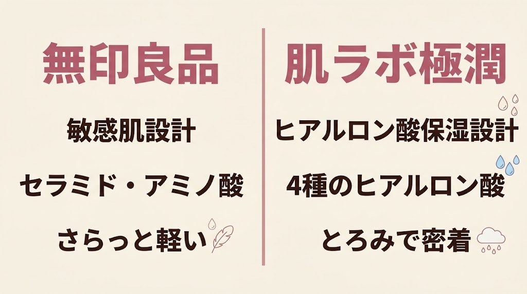 無印良品と肌ラボ極潤の処方の違いを示す対比図解